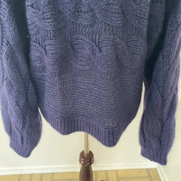 Farm Rio Cable Knit Sweater Wool Blend Blue - Picture 9 of 13